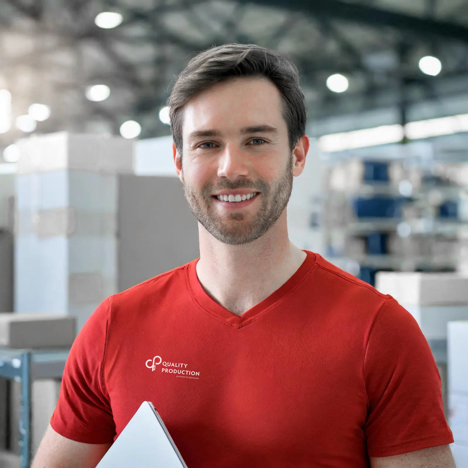 Firefly Happy Employee With Red T Shirt In High Tech Orthopaedic Production Distribution Company 358